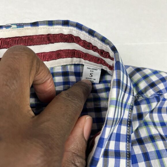 Robert Graham Mens Button Down Shirt Plaid Contrast Trim Short Sleeve SMALL FLAW - Picture 5 of 13